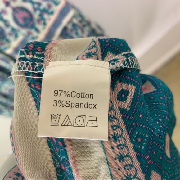 FP To Love Womens V Neck Button Up Midi Dress Medium Blue Pink Drawstring Waist - Picture 6 of 7